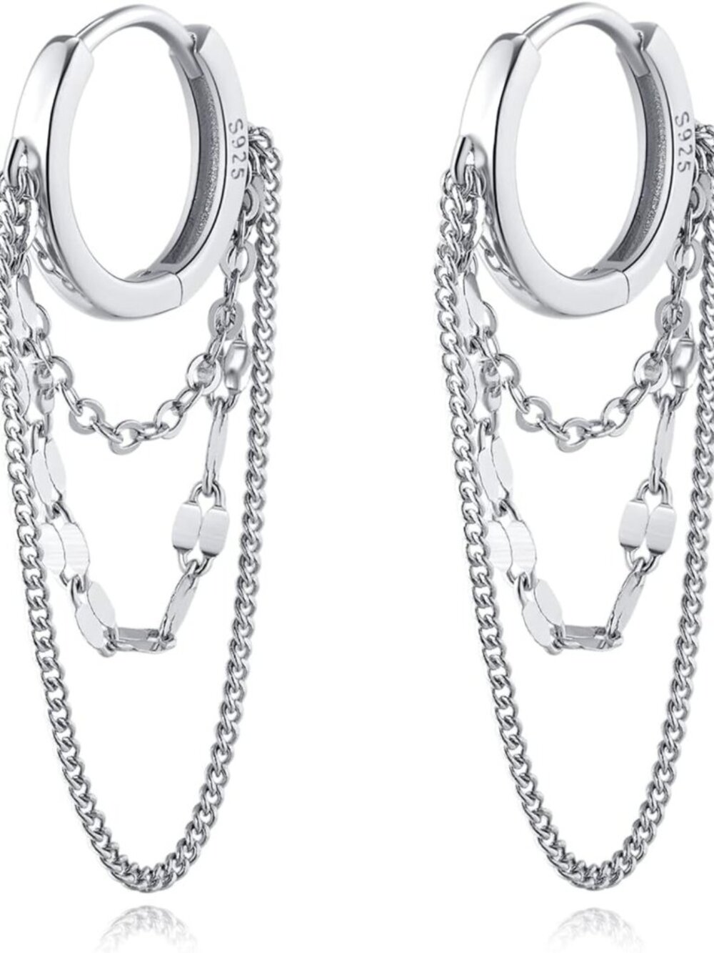 925 Sterling Silver Hoop Drop Earrings for Women & Teens - Dangle Tassel Huggie